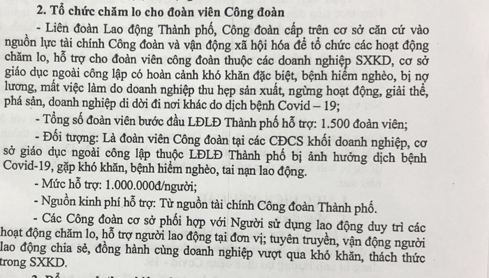ngày 20/3, Liên đoàn Lao động Thành phố Hà Nội có kế hoạch tổ chức chăm lo cho đoàn viên Công đoàn bị ảnh hưởng do dịch bệnh Covid-19. (Ảnh chụp màn hình)