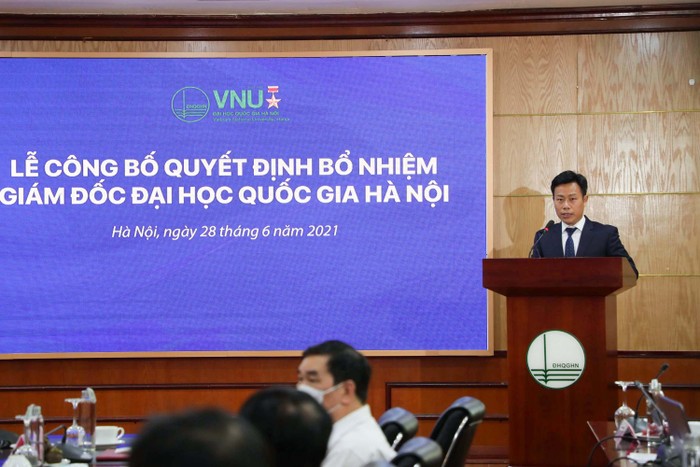 Tân Giám đốc Đại học Quốc gia Hà Nội Lê Quân thể hiện quyết tâm, nỗ lực phát triển Đại học Quốc gia Hà Nội trong giai đoạn mới (ảnh: VNU)