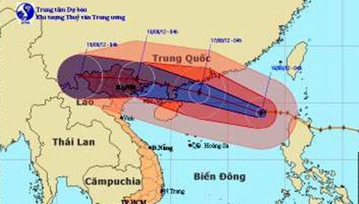 Trung tâm dự báo khí tượng thủy văn Trung ương cho biết hồi 4 sáng giờ ngày 16/8, vị trí tâm bão ở vào khoảng 19,1 độ Vĩ Bắc; 117,9 độ Kinh Đông. Dự báo trong 24 giờ tới, bão di chuyển theo hướng giữa Tây và Tây Tây Bắc, mỗi giờ đi được khoảng 20 - 25km và còn có khả năng mạnh thêm. Đến 4 giờ ngày 17/8, vị trí tâm bão ở vào khoảng 20,9 độ Vĩ Bắc; 112,5 độ Kinh Đông, cách Móng Cái (Quảng Ninh) khoảng 500km về phía Đông Đông Nam. Sức gió mạnh nhất vùng gần tâm bão mạnh cấp 12 (tức là từ 118 đến 133 km một giờ), giật cấp 13, cấp 14. Trong khoảng 24 đến 48 giờ tiếp theo, bão di chuyển theo hướng giữa Tây và Tây Tây Bắc, mỗi giờ đi được khoảng 20 - 25 km, đi dọc ven biển phía Nam tỉnh Quảng Tây (Trung Quốc). Ở các tỉnh Bắc Bộ từ chiều và đêm mai có mưa vừa, mưa to đến rất to.