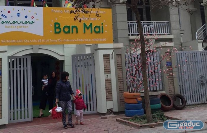 Cơ sở mầm non Ban Mai (An Khánh, Hoài Đức) ngang nhiên trông giữ trẻ khi chưa có giấy phép hoạt động. Ảnh Việt Thắng.