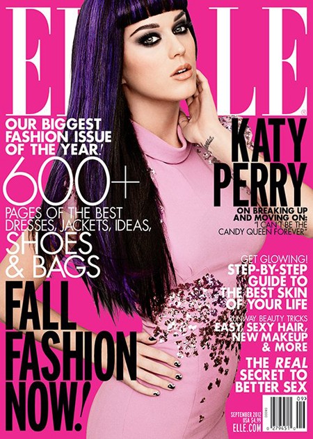 Xuất hiện trên trang bìa tạp chí Elle số tháng 9/2012, Katy Perry khiến người ta liên tưởng đến hình tượng nữ hoàng Cleopatra với viền mắt kẻ đậm và mái tóc dài.