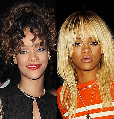 Hoặc có khi là thay đổi 180 độ màu tóc thường ngày. Màu tóc vàng vẫn gây tranh cãi trong cộng đồng fan của nữ ca sĩ da màu. Một số ủng hộ màu tóc vàng, trong khi phần đa cho rằng Rihanna đẹp hơn với tóc đen-nâu.