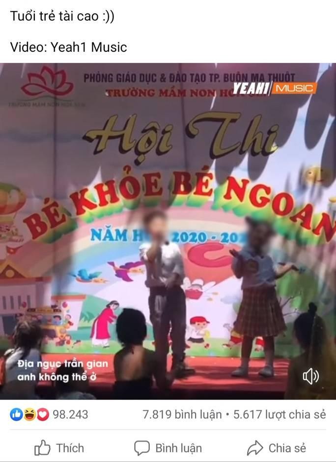 Clip 1 trẻ mầm non ở Đăk Lắk hát nhạc người lớn thu hút hàng nghìn lượt xem, phần đông thể hiện rõ sự bất bình, ngán ngẩm. Ảnh: Chụp màn hình