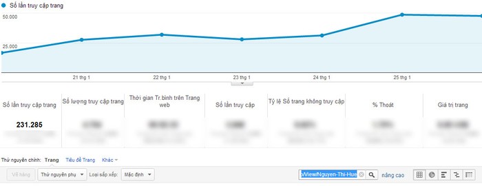 Chỉ số Google Analytics của Nguyễn Thị Huế.