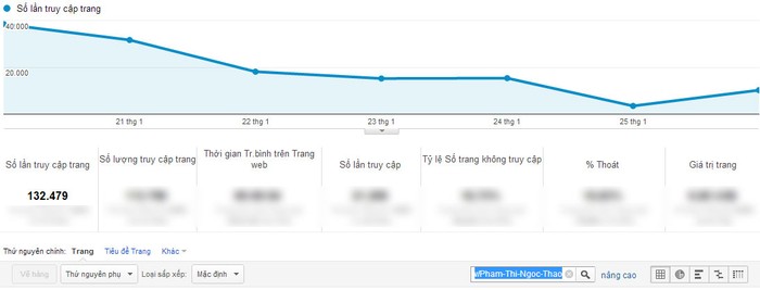 Chỉ số Google Analytics của Nguyễn Thị Ngọc Thảo.