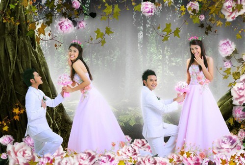 Trong một bộ ảnh khác, cô dâu mới lớn Tăng Thanh Hà tươi tắn, trẻ trung bên chàng "hoàng tử sơn ca" Quang Vinh.