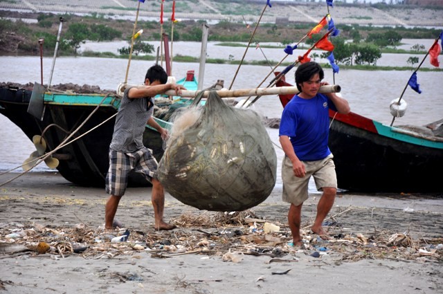 Những đùm lưới lớn cũng đang được ngư dân đưa về nhà