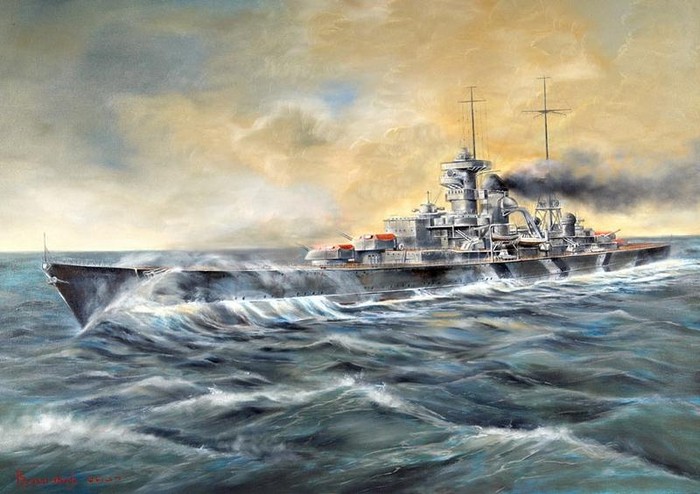 Khu trục hạm Prinz Eugen ở biển Đại Tây Dương năm 1943.