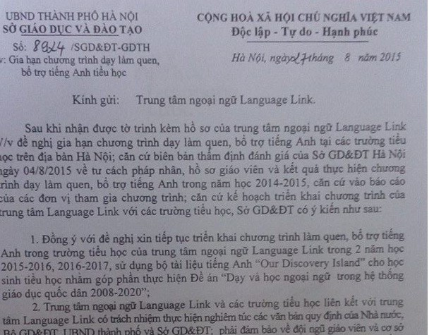 Một chương trình đắt đỏ như Languqge Link cũng được chấp thuận vào trường tiểu học công lập ở Hà Nội (ảnh Trinh Phúc).