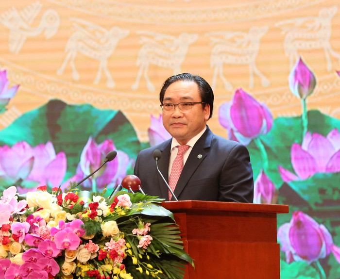 Ủy viên Bộ Chính trị, Bí thư Thành ủy Hà Nội đọc diễn văn tại lễ Kỷ niệm (ảnh Trinh Phúc).