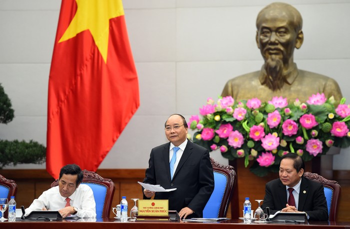 Thủ tướng Nguyễn Xuân Phúc phát biểu tại buổi gặp mặt Đoàn báo chí - doanh nghiệp đồng hành cùng APEC (ảnh nguồn chinhphu.vn).