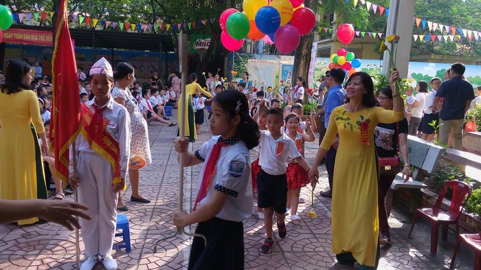 Năm nay, Trường Tiểu học Thịnh Quang đón chào 200 cháu học sinh vào lớp 1 (ảnh Trinh Phúc).