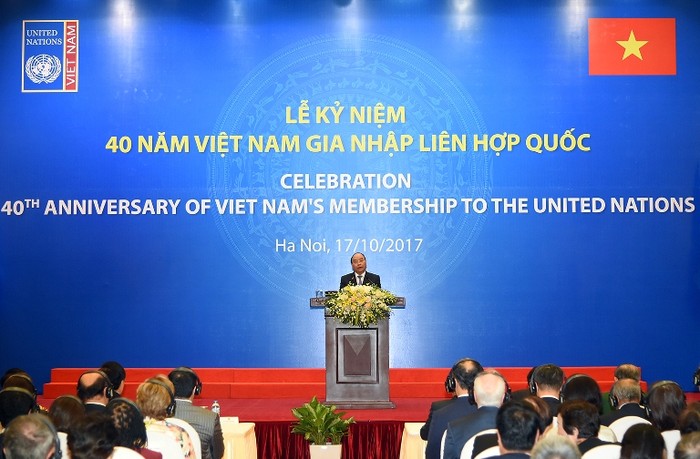 Thủ tướng Nguyễn Xuân Phúc phát biểu tại lễ kỷ niệm 40 năm Việt Nam gia nhập Liên Hợp Quốc (ảnh chinhphu.vn).