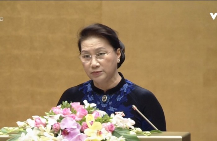 Chủ tịch Quốc hội Nguyễn Thị Kim Ngân phát biểu khai mạc kỳ họp thứ 4, Quốc hội khóa 14 (ảnh Trinh Phúc).