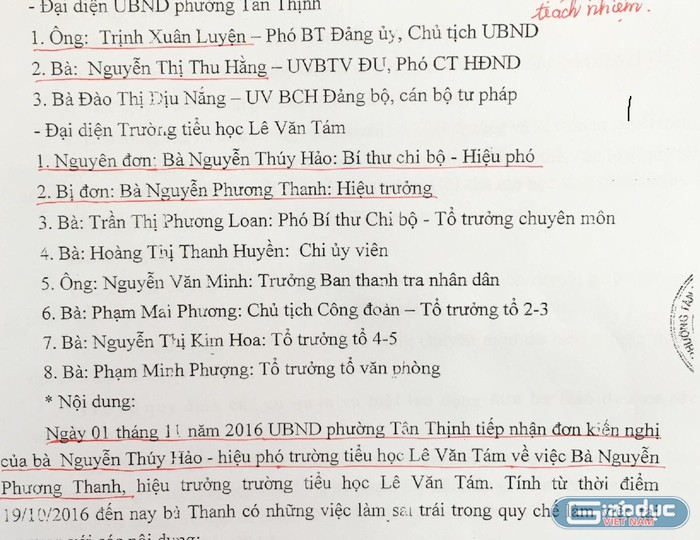 Việc bà Nguyễn Phương Thanh bị đơn được tham gia vào thành phần giải quyết đơn thư của bà Nguyễn Thúy Hảo là sai phạm (ảnh do bà Nguyễn Thúy Hảo cung cấp).