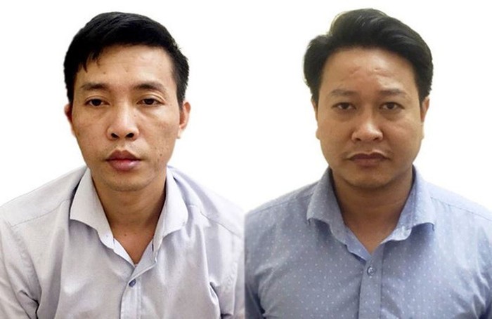 Bị can Đỗ Mạnh Tuấn và Nguyễn Khắc Tuấn dính líu đến vụ gian lận điểm thi ở Hòa Bình (ảnh: VTV).