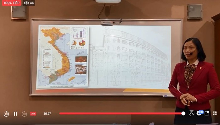 Bài dạy hướng dẫn sử dụng Atlat địa lí trong kì thi Trung học phổ thông quốc gia do cô giáo Trần Thị Thu Hương giảng dạy (ảnh chụp màn hình).