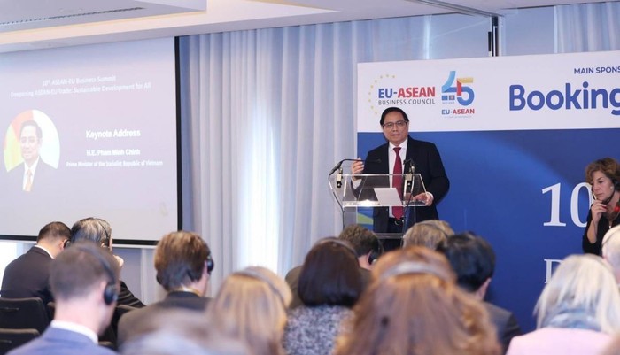 Thủ tướng Phạm Minh Chính đánh giá, trao đổi thương mại 2 chiều giữa ASEAN và EU gần đây đã có dấu hiệu hồi phục và tăng trưởng trở lại. Ảnh: vov.vn