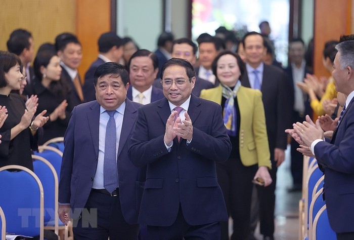 Thủ tướng Phạm Minh Chính cùng các đại biểu dự Hội nghị tổng kết công tác năm 2022, triển khai nhiệm vụ năm 2023 do Bộ Kế hoạch và Đầu tư tổ chức. Ảnh: Dương Giang/TTXVN