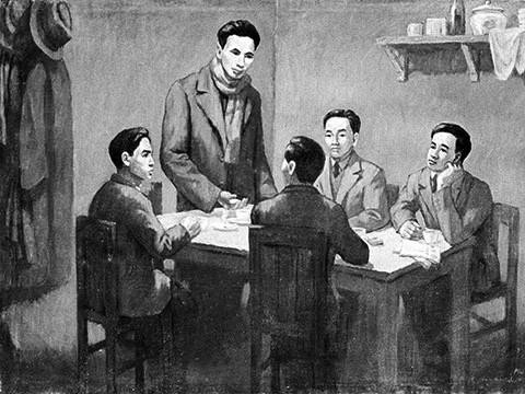 Từ ngày 6/1 - 7/2/1930, Hội nghị hợp nhất các tổ chức Cộng sản thành lập Đảng Cộng sản Việt Nam họp ở bán đảo Cửu Long, thuộc Hong Kong (Trung Quốc) dưới sự chủ trì của đồng chí Nguyễn Ái Quốc thay mặt cho Quốc tế Cộng sản. Ảnh: Tranh tư liệu/TTXVN phát