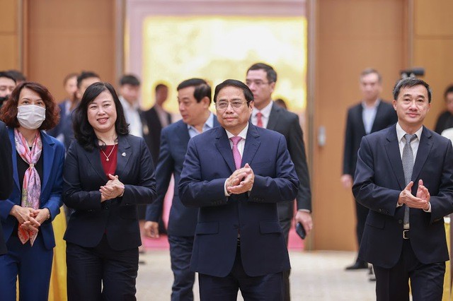 Thủ tướng Phạm Minh Chính tới dự Hội nghị toàn quốc triển khai công tác y tế năm 2023 - Ảnh: VGP/Nhật Bắc