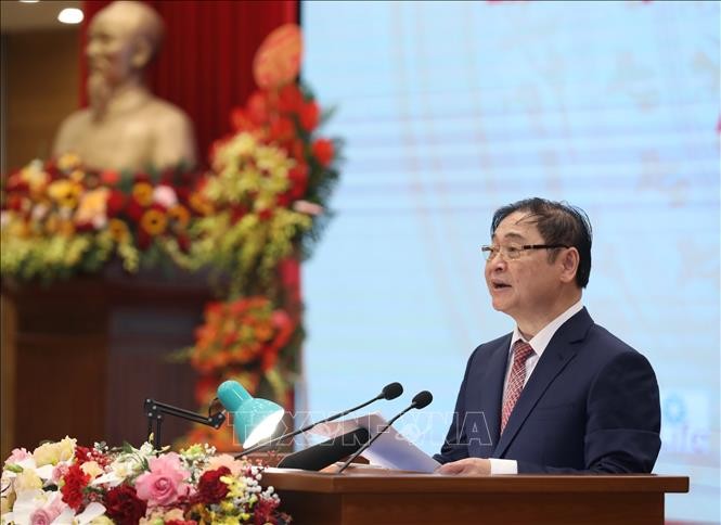 Chủ tịch Liên hiệp các hội Khoa học và Kỹ thuật Việt Nam Phan Xuân Dũng đọc diễn văn kỷ niệm. Ảnh: Hoàng Hiếu/TTXVN