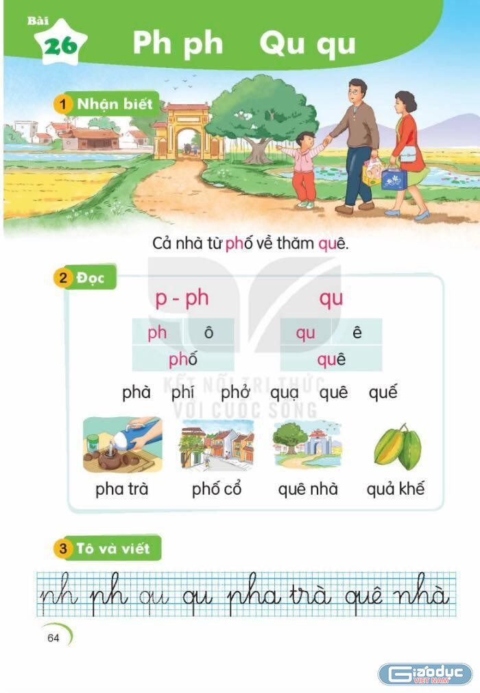Sách Tiếng Việt 1 - Bộ Kết nối tri thức với cuộc sống, có dạy chữ cái P. (Ảnh: Phan Thế Hoài)