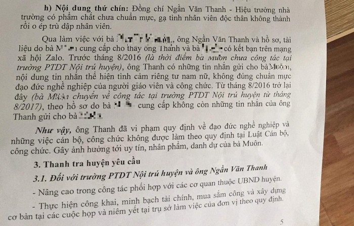 Báo cáo kết quả kiểm tra, xác minh của Thanh tra huyện Vân Hồ đã chỉ rõ nội dung thứ 9 kiến nghị của cô M. là đúng. Ảnh: NVCC.