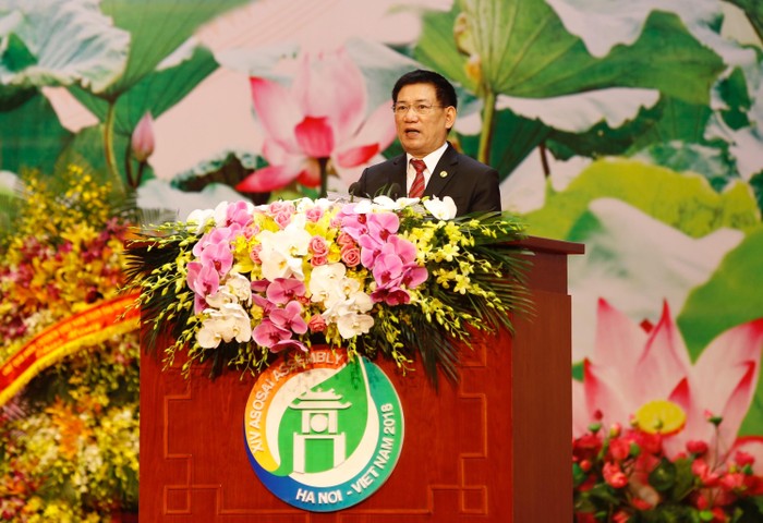 Ông Hồ Đức Phớc, Tổng kiểm toán Nhà nước Việt Nam, Trưởng ban tổ chức Đại hội ASOSAI 14 phát biểu chào mừng. Ảnh: ASOSAI 14.
