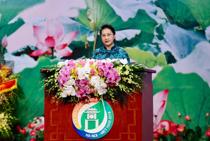 Chủ tịch Quốc hội Nguyễn Thị Kim Ngân phát biểu tại phiên khai mạc Đại hội ASOSAI 14. Ảnh: Asosai14