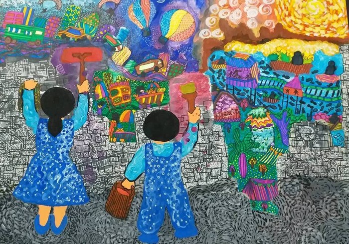 Bức tranh đạt giải nhất, tác giả Võ Đặng Thúy An (13 tuổi) - Trường Trung học cơ sở Hà Lợi, xã Hòa Lợi, huyện Thạnh Phú, tỉnh Bến Tre. Ảnh: C.T.