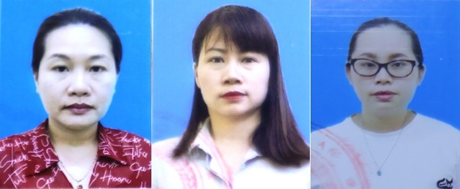 Lần lượt 3 đối tượng bị khởi tố (từ trái qua phải): Nguyễn Thị Thu Loan, Nguyễn Thị Hồng Chung, Bùi Thanh Trà. Ảnh: Bộ Công An.