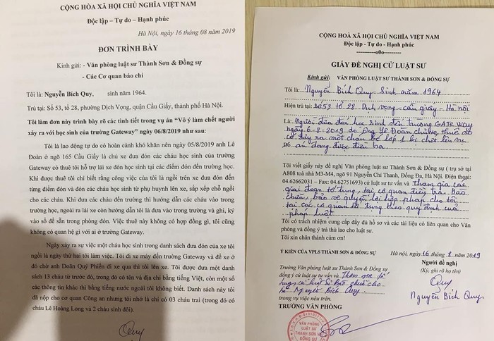 Đơn bà Nguyễn Bích Quy gửi văn phòng luật sư, nội dung đơn có một số tình tiết bất ngờ và mới. Ảnh: NVCC.