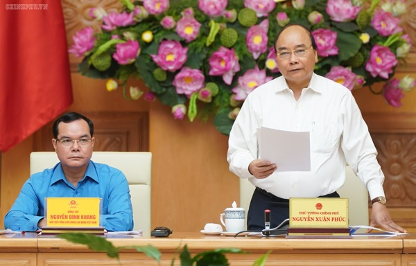 Thủ tướng Nguyễn Xuân Phúc phát biểu tại Hội nghị thực hiện Quy chế về mối quan hệ công tác giữa Chính phủ và Tổng Liên đoàn Lao động Việt Nam năm 2019.