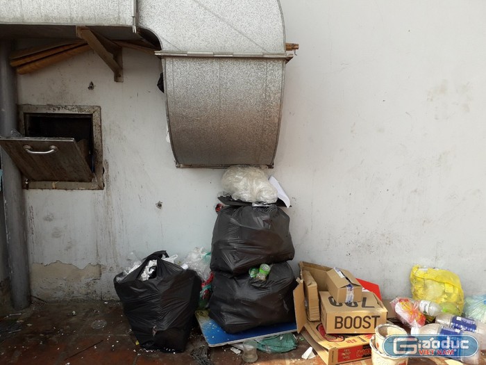 Khu vực đổ rác của sinh viên thuê trọ được phản ánh có mùi nặng và rác thường xuyên để mà không có người dọn. Ảnh: P.T.