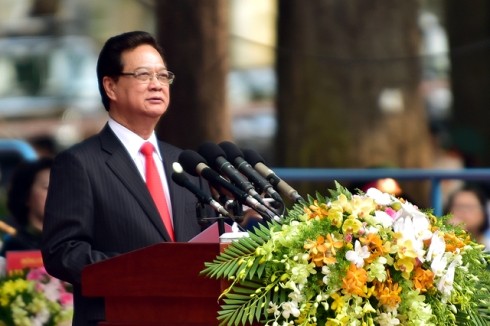 Thủ tướng Nguyễn Tấn Dũng đọc diễn văn tại lễ mít tinh (Ảnh: VGP)