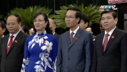 4 Phó Bí thư Thành ủy TP.HCM nhiệm kỳ mới ra mắt Đai hội (Ảnh chụp màn hình TV)