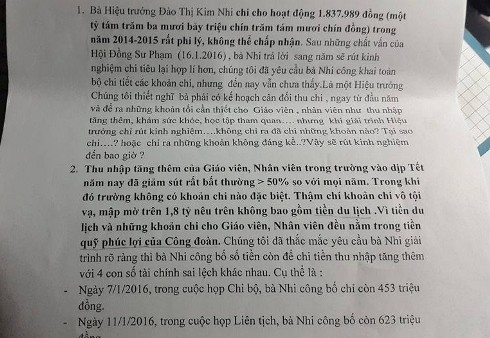 Trích đơn phản ánh của giáo viên trường Nguyễn Hữu Tiến (ảnh: P.L)