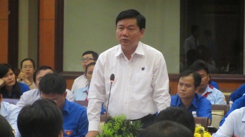Bí thư Thành ủy TP.HCM Đinh La Thăng phát biểu kết luận buổi gặp gỡ tuổi trẻ thanh phố (ảnh: P.L)