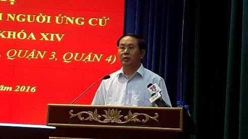 Chủ tịch nước Trần Đại Quang trình bày chương trình hành động ứng cử viên đại biểu Quốc hội (ảnh: P.L)