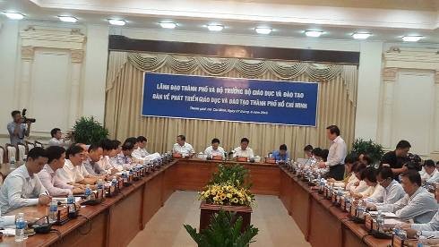 Buổi làm việc giữa TP.Hồ Chí Minh và Bộ Giáo dục, Đào tạo diễn ra sáng ngày 7/6 (ảnh: P.L)