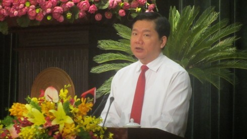 Bí thư Thành ủy TP.Hồ Chí Minh Đinh La Thăng phát biểu tại phiên khai mạc HĐND TP khóa IX (ảnh: P.L)
