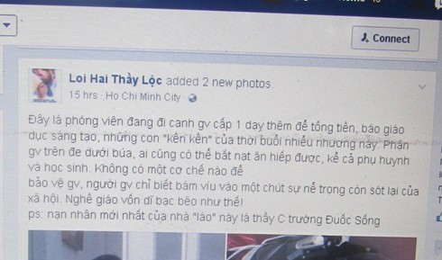 Đây là bài viết mà thầy Lộc đã đăng tải trên trang facebook cá nhân của mình hôm 9/12 vừa qua (ảnh chụp màn hình)
