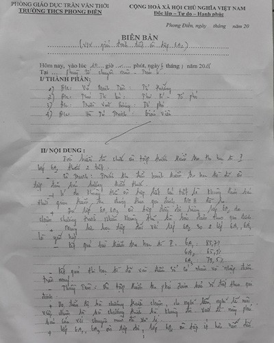 Biên bản mà ông Võ Minh Tâm lập đối với cô Hà Tú Trinh hôm 6/1 (ảnh: P.L)