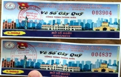 Vé số mà Trường Nguyễn Tất Thành phát hành trong học sinh dịp thành lập Đoàn vừa qua (ảnh: CTV)