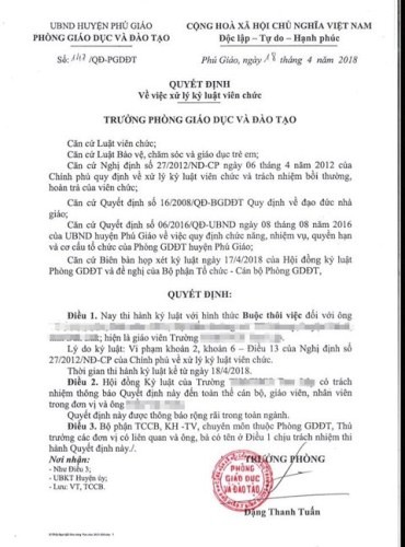 Văn bản số 147 của Phòng Giáo dục và Đào tạo huyện Phú Giáo, tỉnh Bình Dương (ảnh: CTV)
