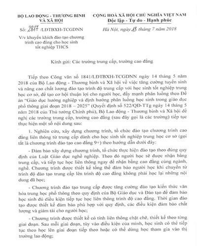 Trích văn bản 2817 ký ngày 13/7 của Bộ Lao Động Thương Binh và Xã hội (ảnh: P.L)