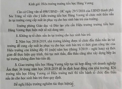 Trích công văn 341 gửi Trường tiểu học Hùng Vương, thành phố Sóc Trăng (ảnh: P.L)