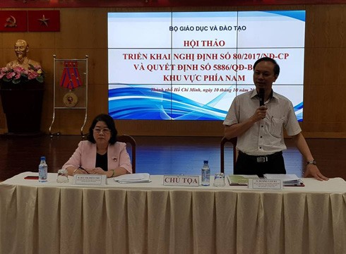 Ông Dương Văn Bá - đại diện Bộ Giáo dục và Đào tạo phát biểu tại hội thảo về bạo lực học đường (ảnh: P.L)