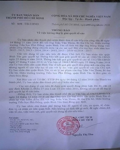 Trích thông báo 393 do Phó Chủ tịch Ủy ban nhân dân Thành phố Hồ Chí Minh ký ngày 24/12 (ảnh: P.L)